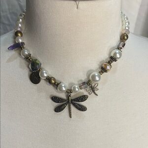 Paparazzi Elegant Pearl and Dragonfly Necklace and Matching Coil Bracelet